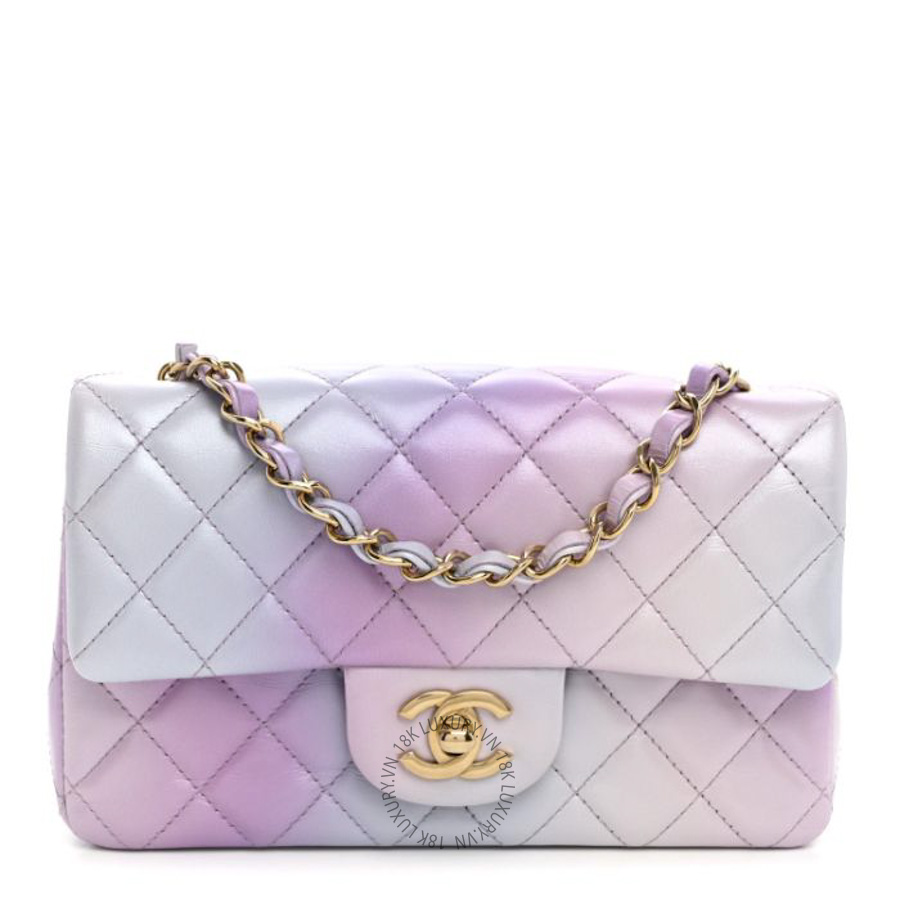 Túi đeo chéo Chanel Lambskin Quilted Tie Dye Ombre Mini Rectangular Flap Purple Blue Pink FPTC788