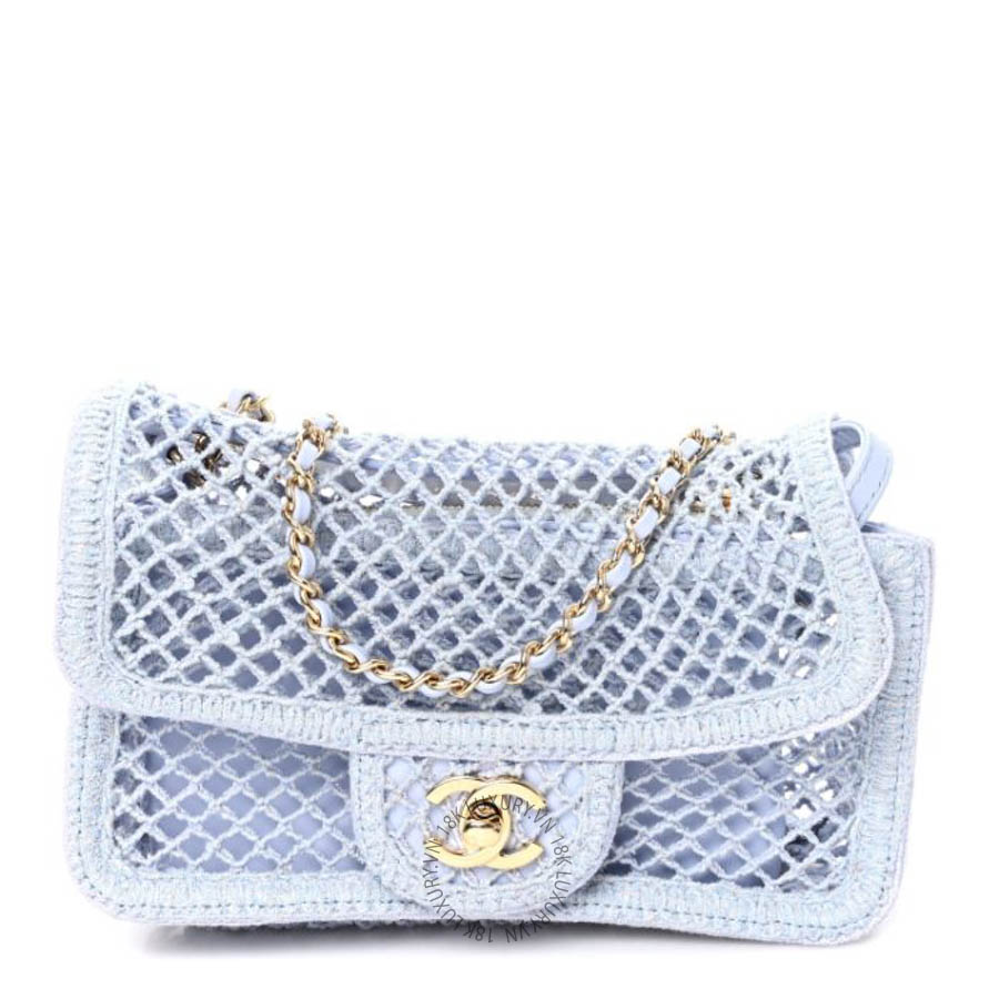 Túi Đeo Chéo Chanel Mesh Macrame Small Flap Bag Light Blue CVB927