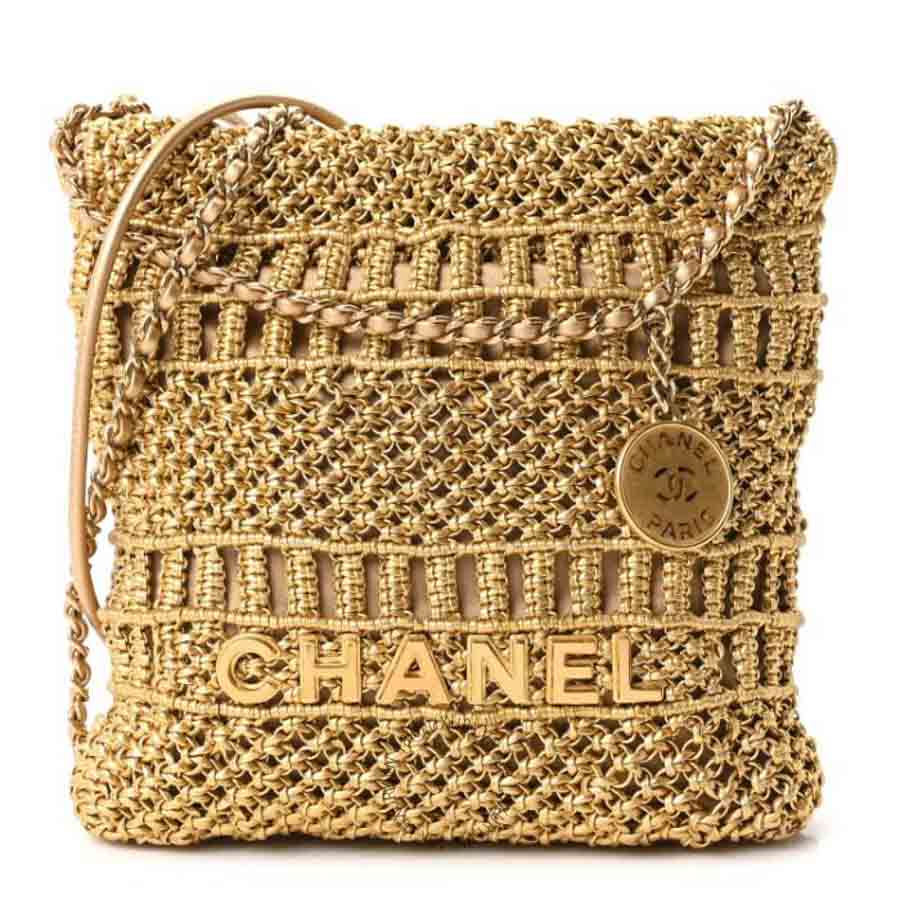 Túi Đeo Chéo Chanel Metallic Calfskin Macrame Mini Chanel 22 Gold CVB613