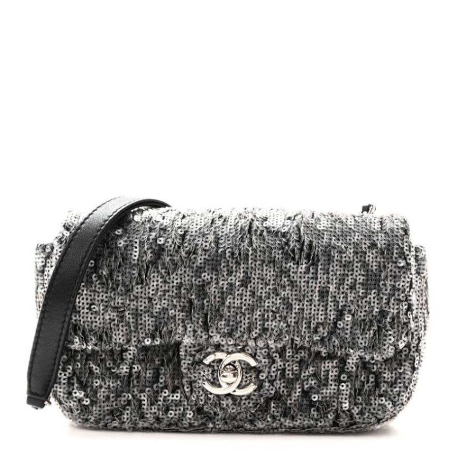 Túi Đeo Chéo Chanel Sequin Mini Rectangular Single Flap Black CVB1106