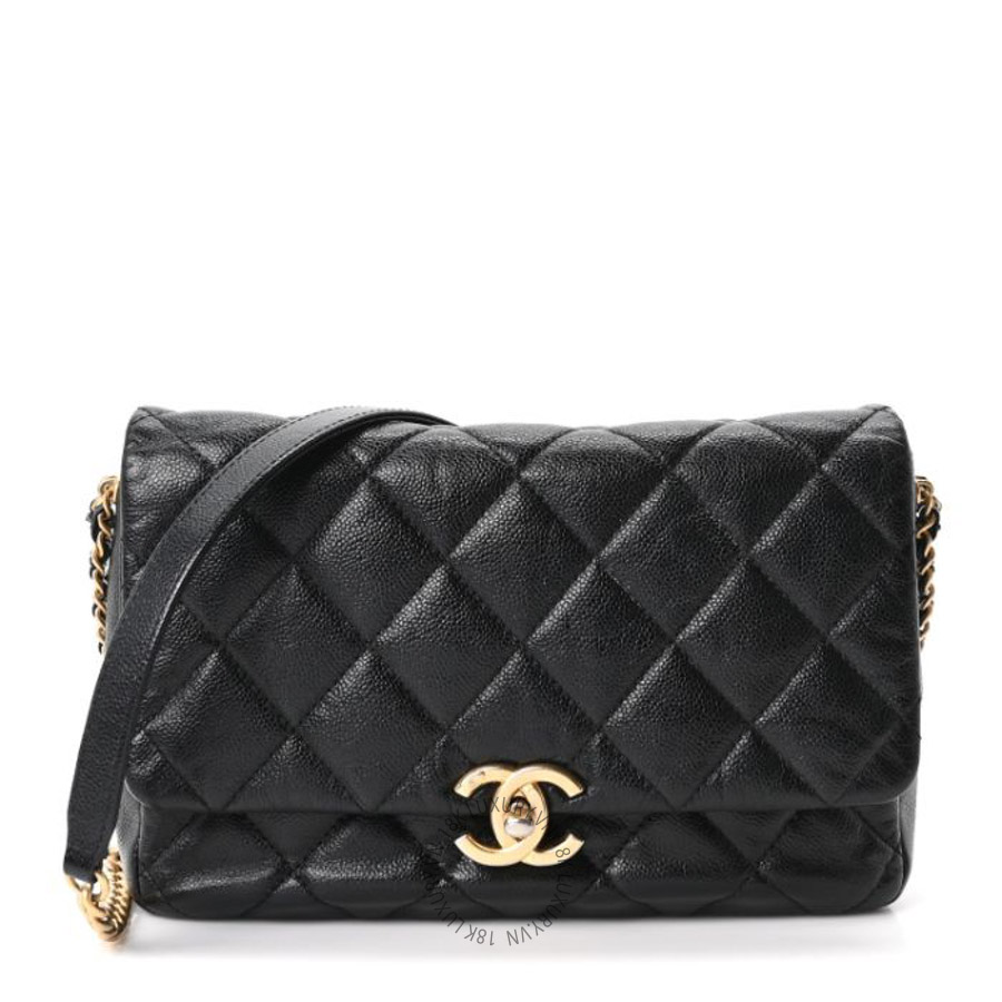 Túi đeo chéo Chanel Shiny Caviar Quilted Large Chain Melody Flap Black FPTC171