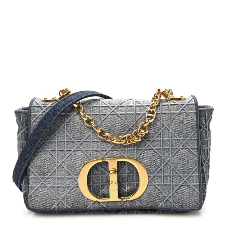 Túi Đeo Chéo Christian Dior Denim Cannage Small Caro Bag Blue SPSS227