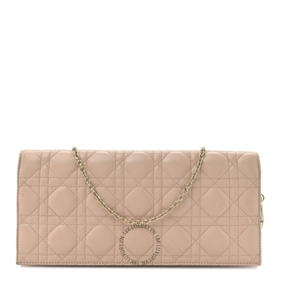 Túi Đeo Chéo Christian Dior Lambskin Cannage Lady Dior Convertible Clutch Pink SPSS156