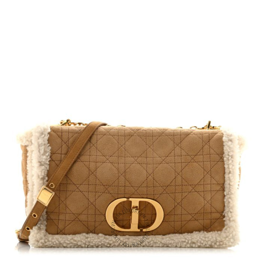 Túi đeo chéo Christian Dior Shearling Cannage Large Caro Bag Camel DIO137