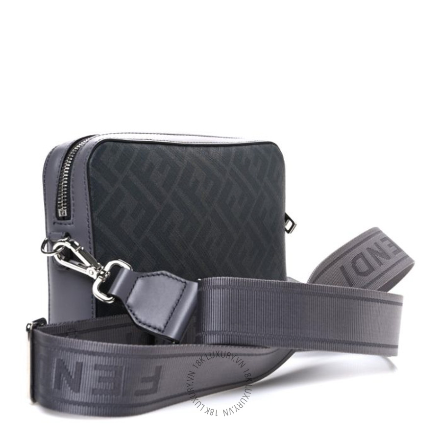 Túi đeo chéo Fendi Glazed Fabric Vitello Liberty FF 1974 Diagonal Medium Camera Case Grey TFD420