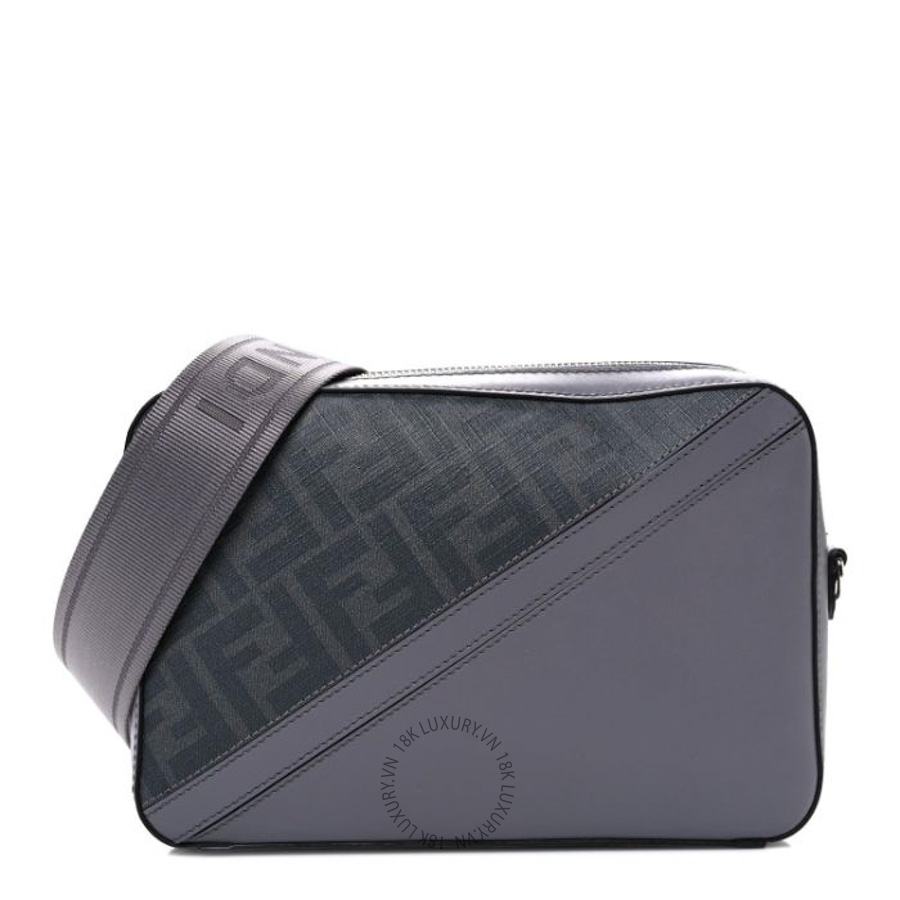 Túi đeo chéo Fendi Glazed Fabric Vitello Liberty FF 1974 Diagonal Medium Camera Case Grey TFD420
