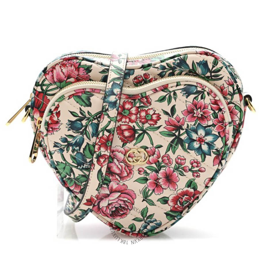 Túi Đeo Chéo Gucci Calfskin Brit Roses Print Matelasse Diagonal Mini Interlocking G Heart Shoulder Bag Multicolor Multicolor GDCB660