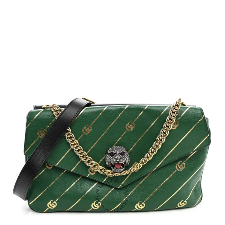 Túi Đeo Chéo Gucci Calfskin Diagonal GG Medium Thiara Double Envelope Shoulder Bag Emerald Green Black GDCB194