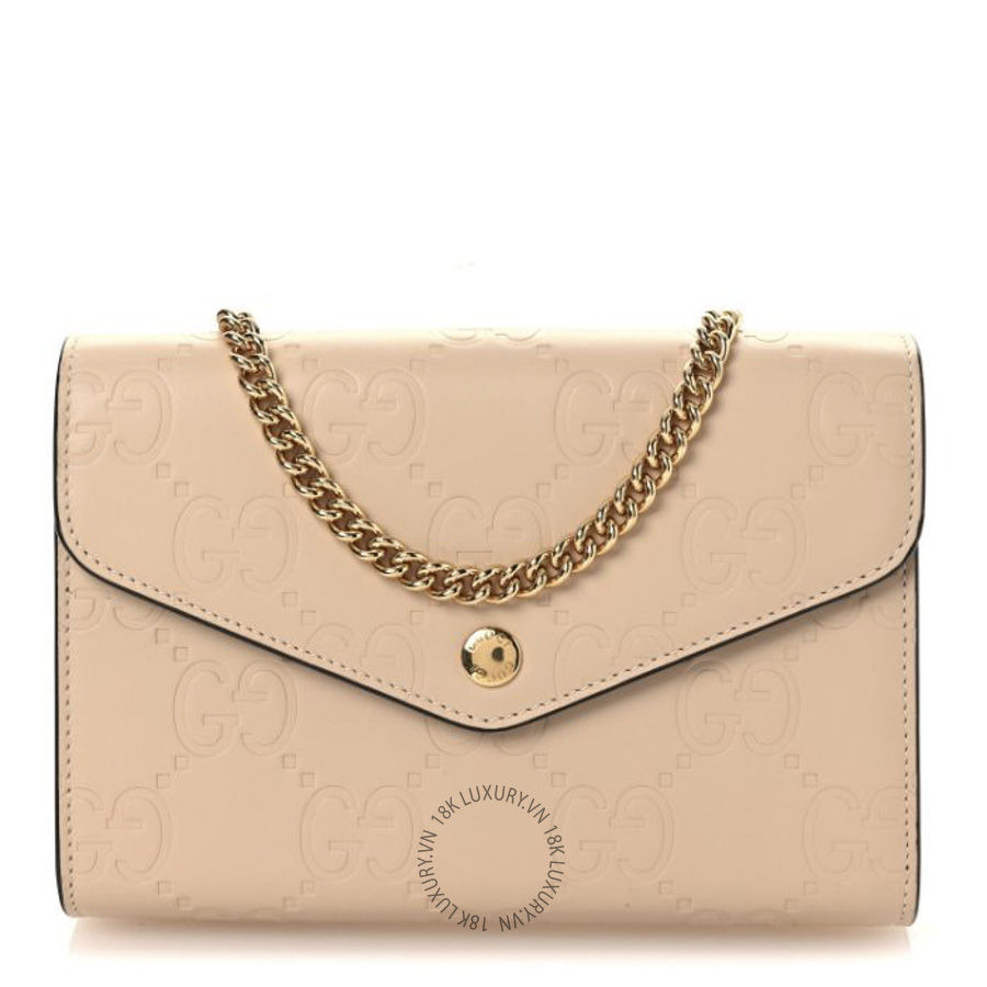 Túi Đeo Chéo Gucci Calfskin GG Debossed Chain Wallet Black Souffle Rose GDCB737