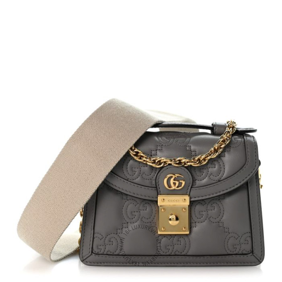 Túi đeo chéo Gucci Calfskin GG Matelasse Mini Top Handle Shoulder Bag Grey GGC585
