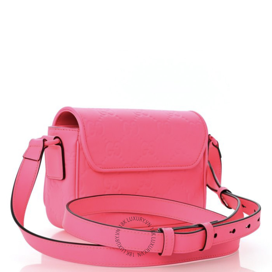 Túi Đeo Chéo Gucci Calfskin GG Rubber effect Super Mini Bag Pink GDCB044
