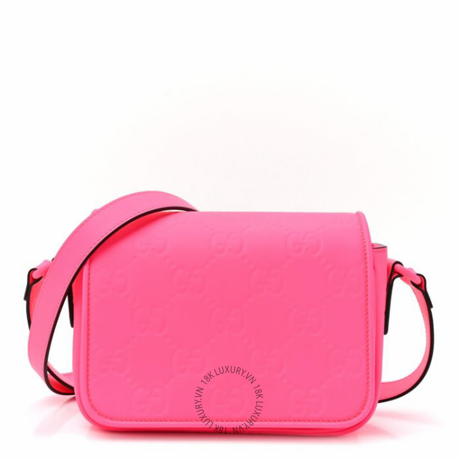 Túi đeo chéo Gucci Calfskin GG Rubber effect Super Mini Bag Pink NFPG013
