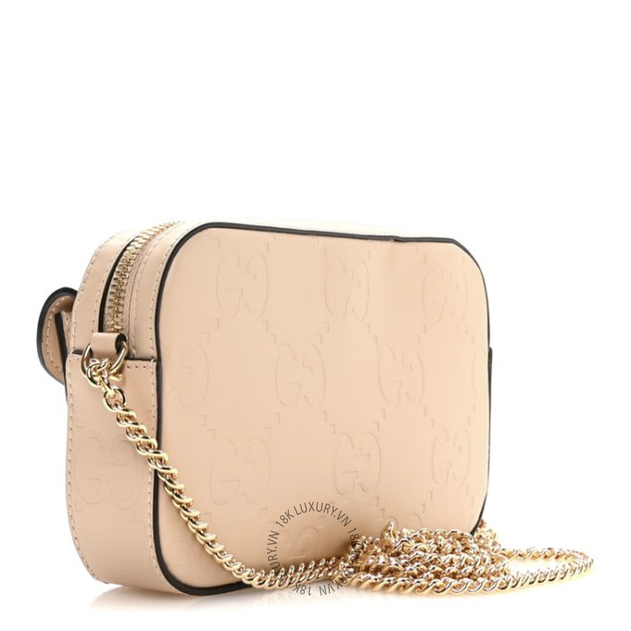 Túi Đeo Chéo Gucci Calfskin GG Super Mini Debossed Chain Wallet Light Beige GDCB294