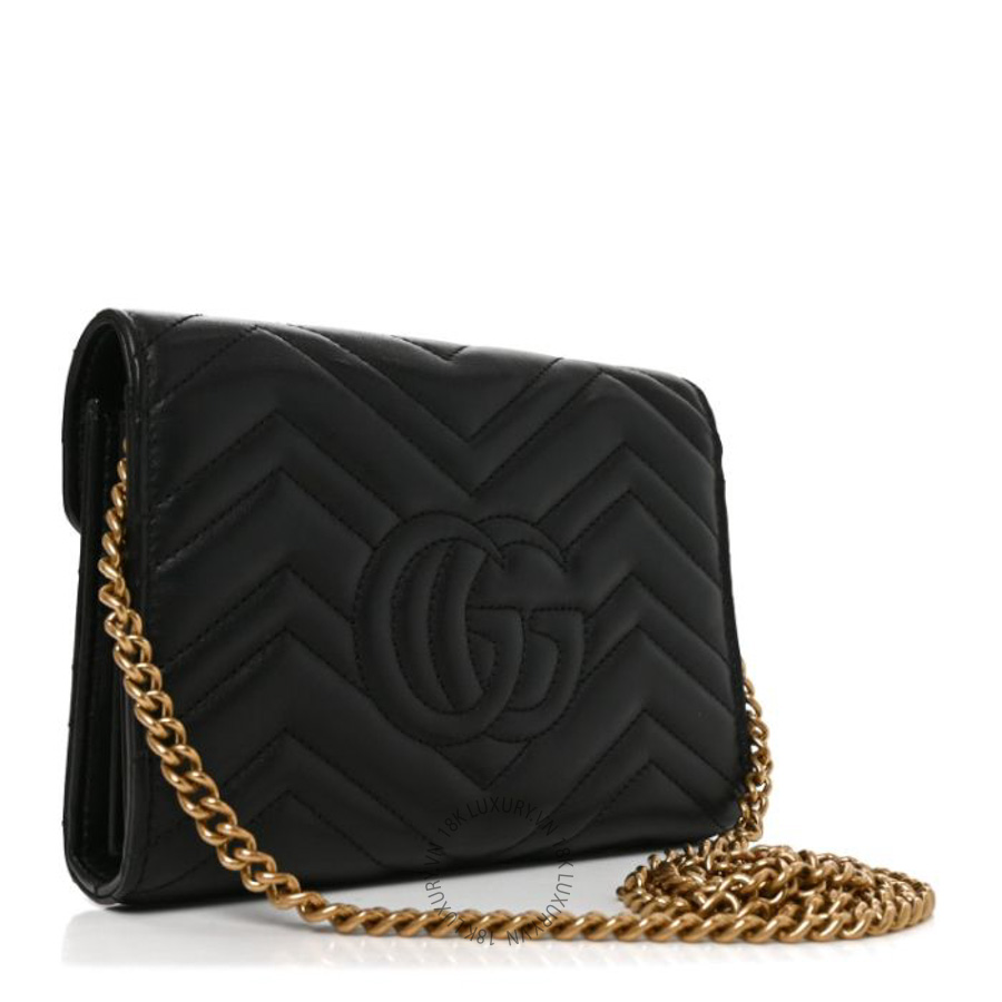 Túi đeo chéo Gucci Calfskin Matelasse GG Marmont Chain Wallet Black GGC465