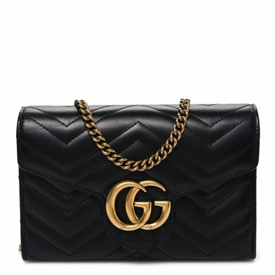 Túi đeo chéo Gucci Calfskin Matelasse GG Marmont Chain Wallet Black NFPG274