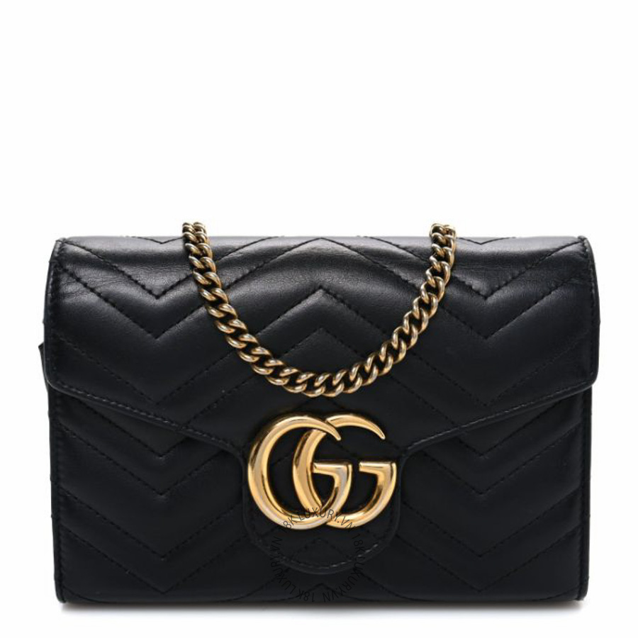 Túi đeo chéo Gucci Calfskin Matelasse GG Marmont Chain Wallet Black NFPG276