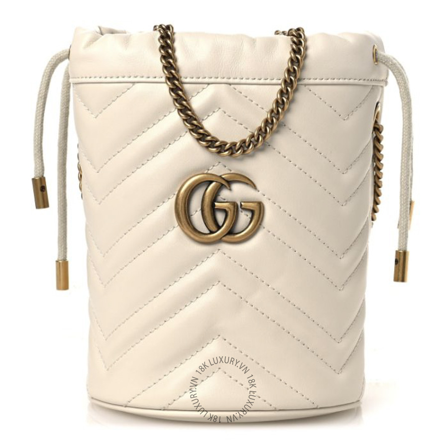 Túi Đeo Chéo Gucci Calfskin Matelasse Mini GG Marmont 2.0 Bucket Bag White GDCB225
