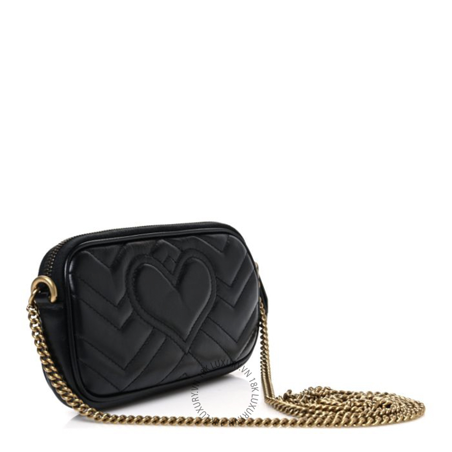 Túi Đeo Chéo Gucci Calfskin Matelasse Mini GG Marmont Chain Crossbody Bag Black GDCB119