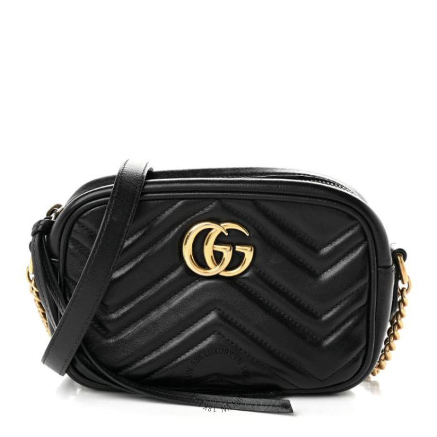 Túi Đeo Chéo Gucci Calfskin Matelasse Mini GG Marmont Chain Shoulder Bag Black GDCB557