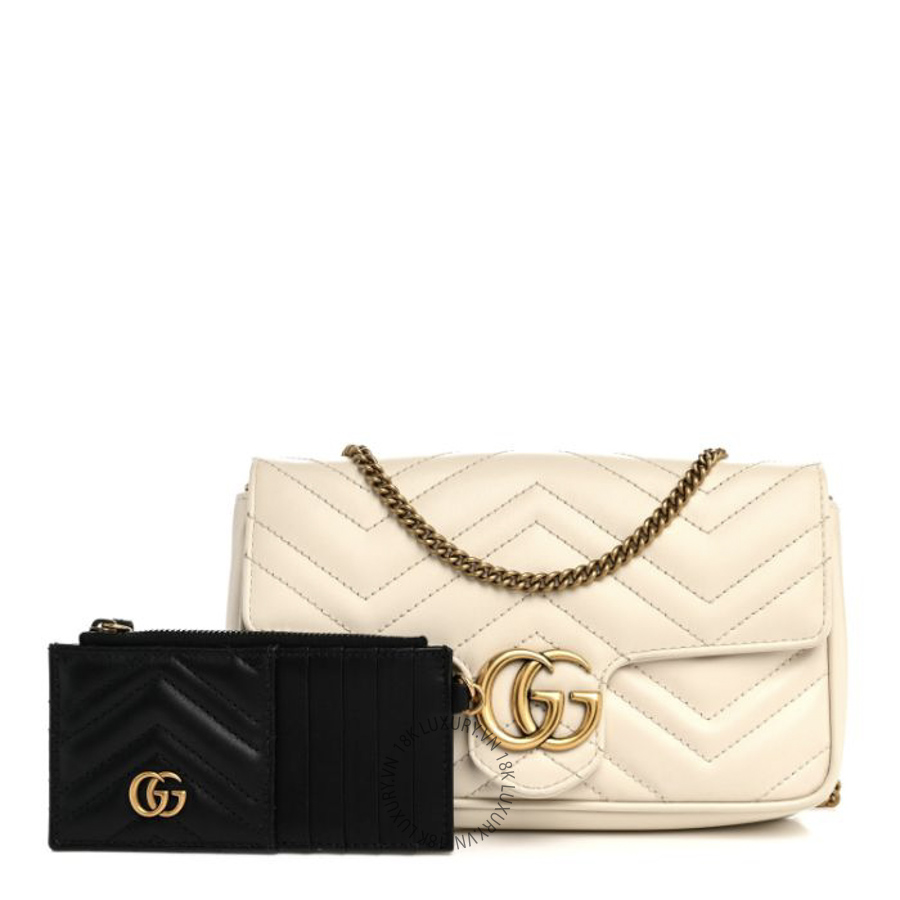 Túi Đeo Chéo Gucci Calfskin Matelasse Mini GG Marmont Shoulder Bag With Card Holder White Black GDCB694