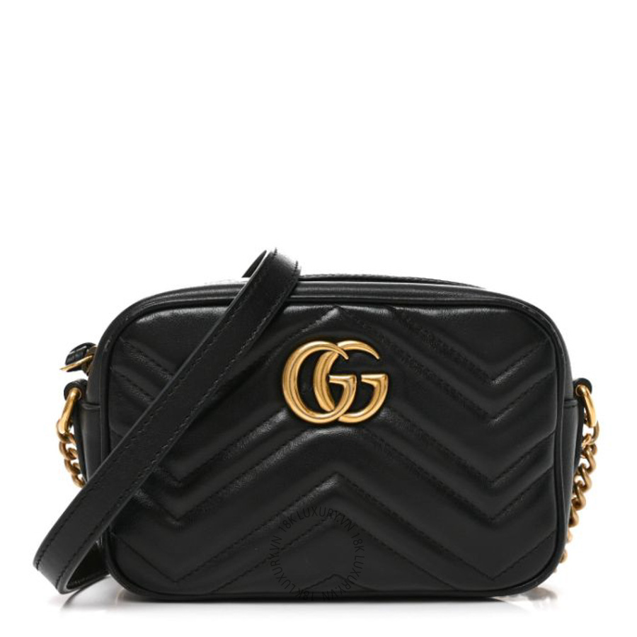 Túi đeo chéo Gucci Calfskin Matelasse Small GG Marmont Chain Shoulder Bag Black GGC381