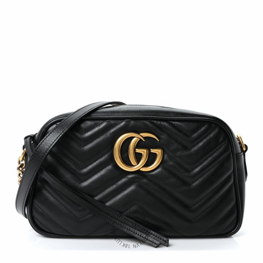 Túi đeo chéo Gucci Calfskin Matelasse Small GG Marmont Chain Shoulder Bag Black NFPG294