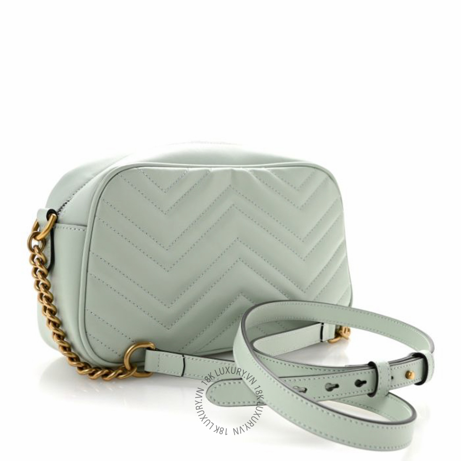 Túi đeo chéo Gucci Calfskin Matelasse Small GG Marmont Chain Shoulder Bag Salvy Green NFPG453