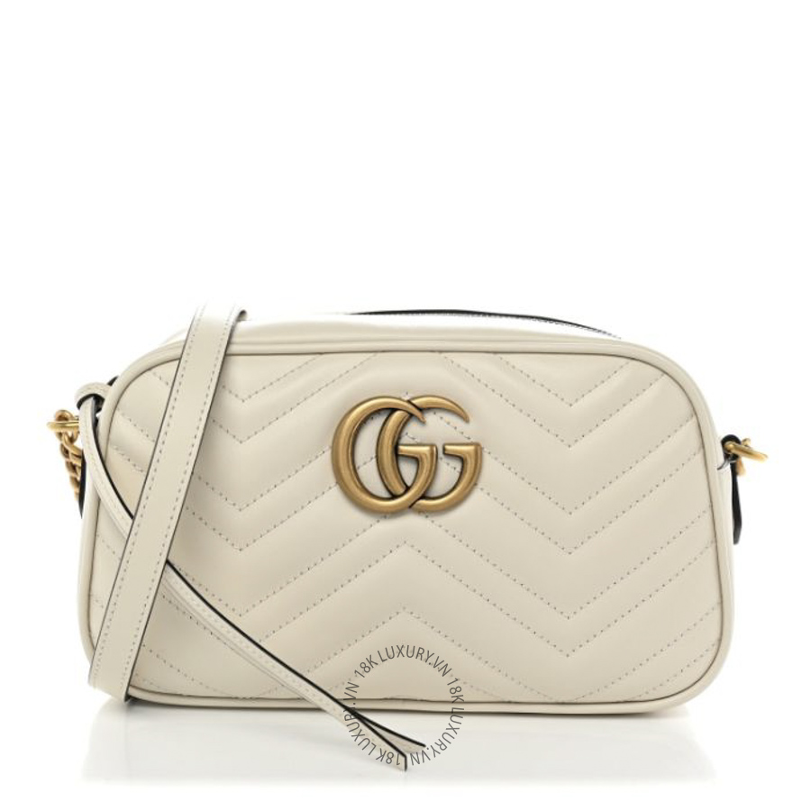 Túi Đeo Chéo Gucci Calfskin Matelasse Small GG Marmont Chain Shoulder Bag White GDCB381