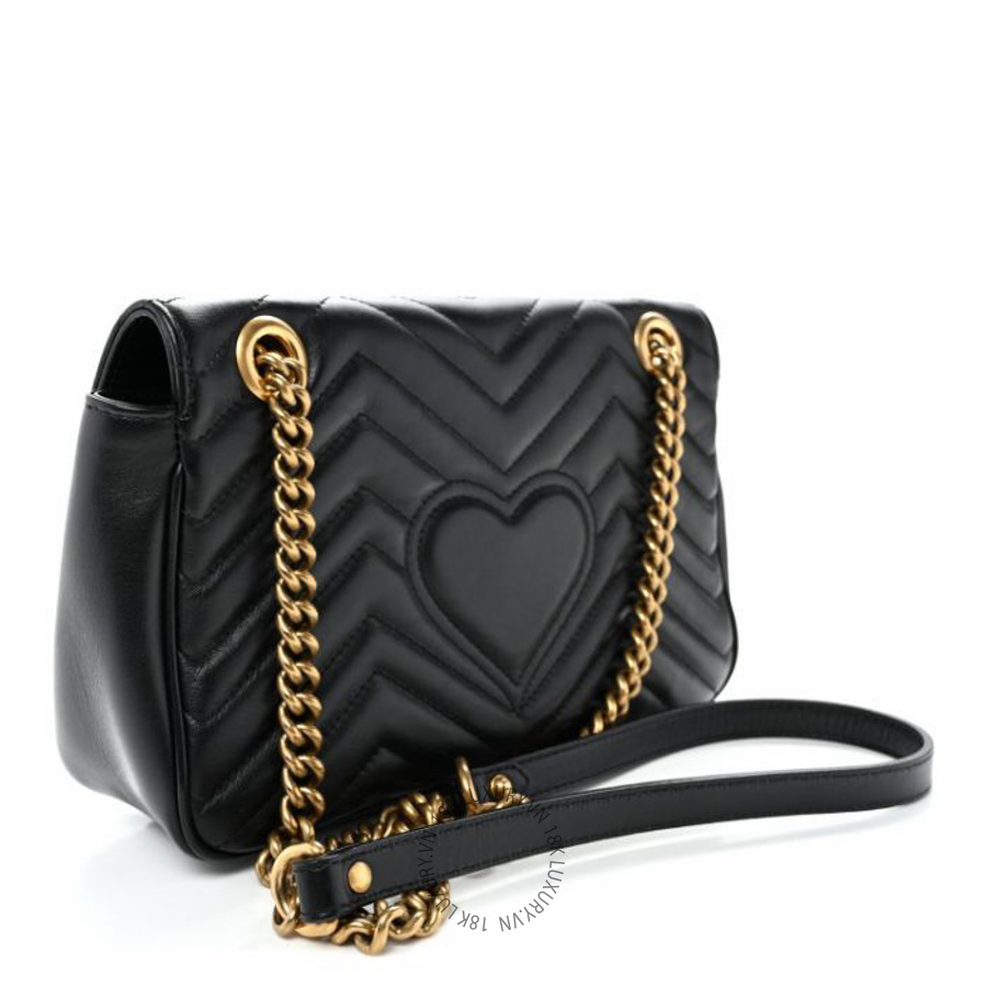 Túi đeo chéo Gucci Calfskin Matelasse Small GG Marmont Shoulder Bag Black NFPG655