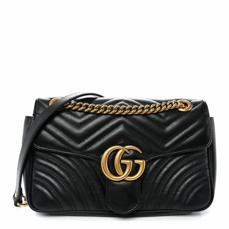Túi đeo chéo Gucci Calfskin Matelasse Small GG Marmont Shoulder Bag Black NFPG655