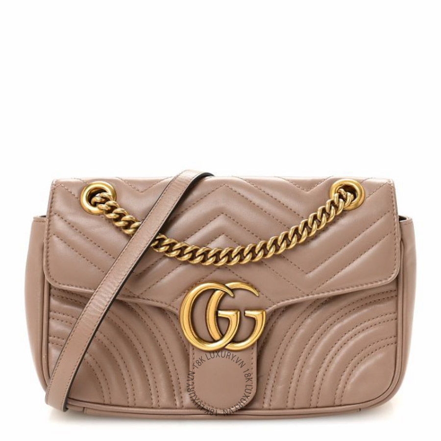 Túi đeo chéo Gucci Calfskin Matelasse Small GG Marmont Shoulder Bag Porcelain Rose NFPG529