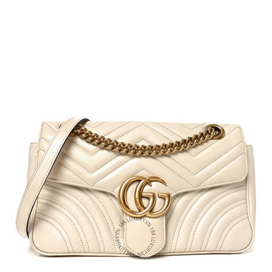Túi đeo chéo Gucci Calfskin Matelasse Small GG Marmont Shoulder Bag White NFPG232