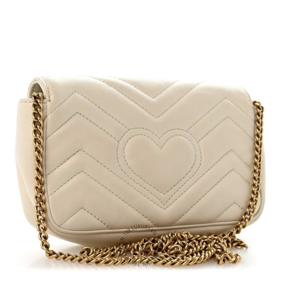 Túi Đeo Chéo Gucci Calfskin Matelasse Super Mini GG Marmont Shoulder Bag White GDCB089