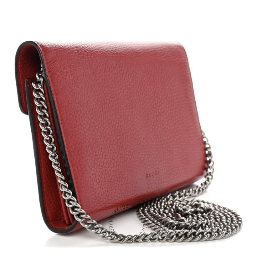 Túi Đeo Chéo Gucci Calfskin Mini Dionysus Chain Wallet Hibiscus Red GDCB543