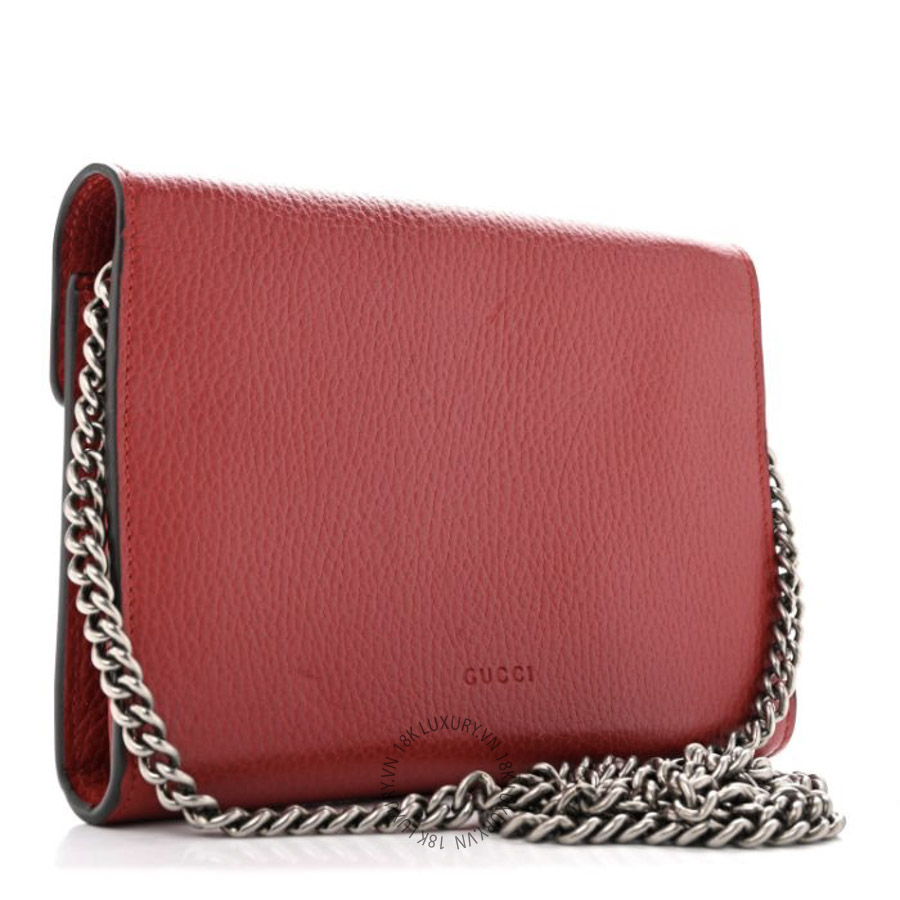 Túi Đeo Chéo Gucci Calfskin Mini Dionysus Chain Wallet Hibiscus Red GDCB560