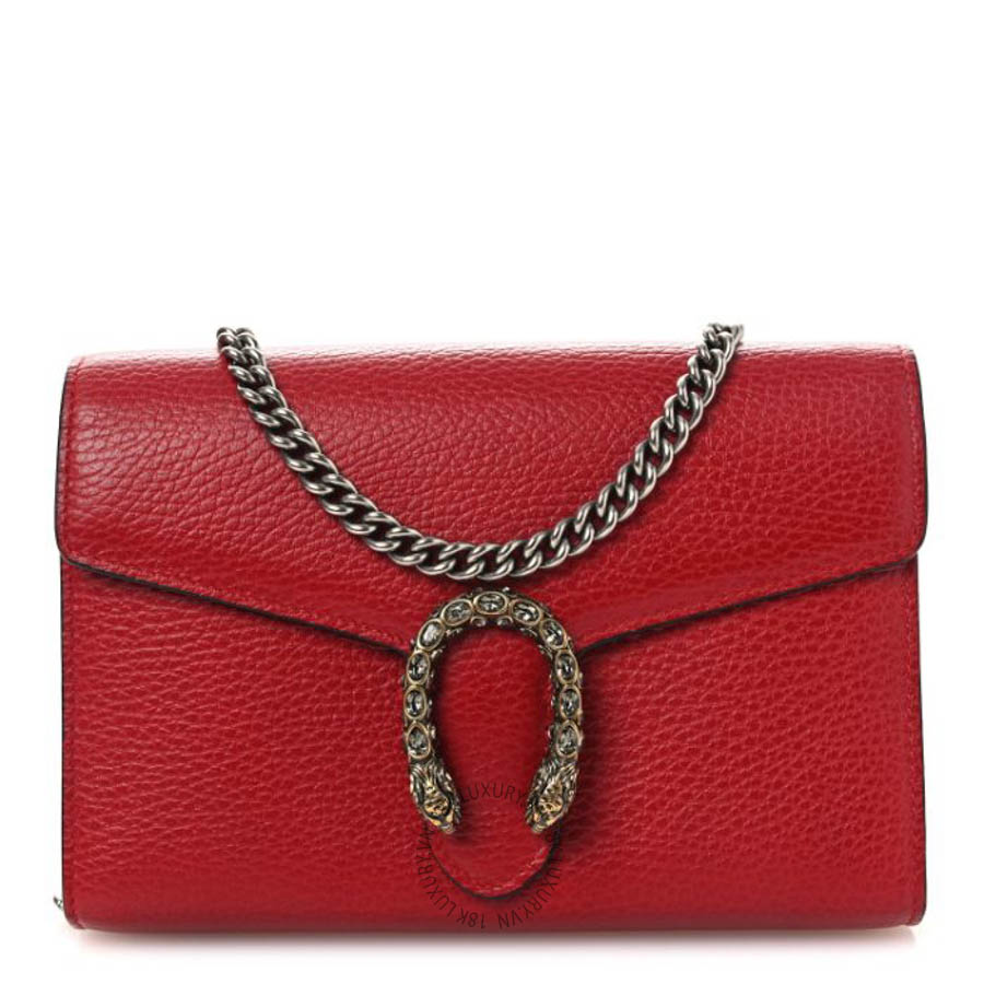 Túi đeo chéo Gucci Calfskin Mini Dionysus Chain Wallet Hibiscus Red GGC365