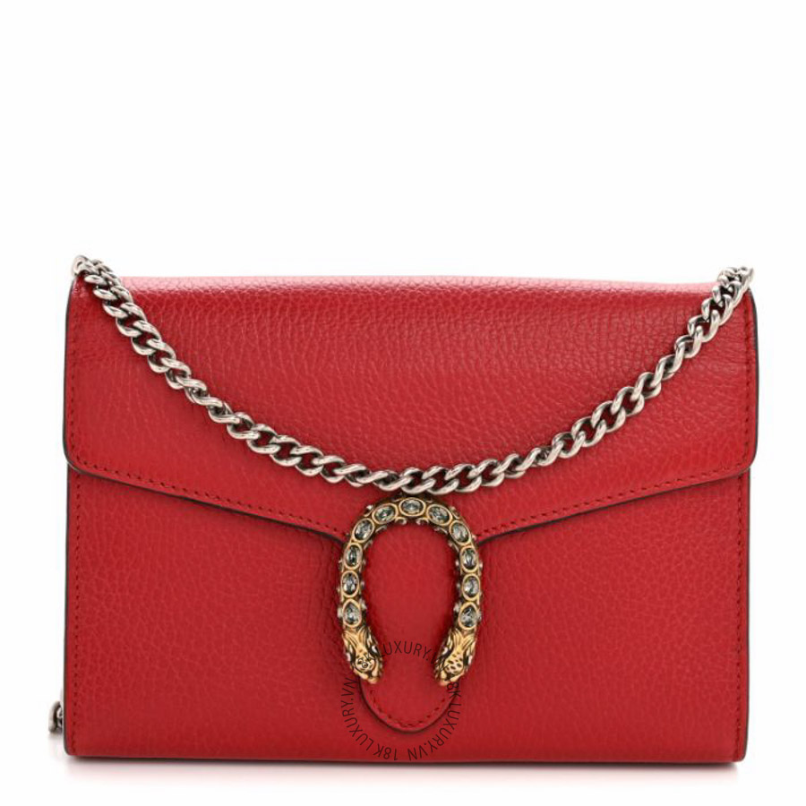 Túi đeo chéo Gucci Calfskin Mini Dionysus Chain Wallet Hibiscus Red NFPG237