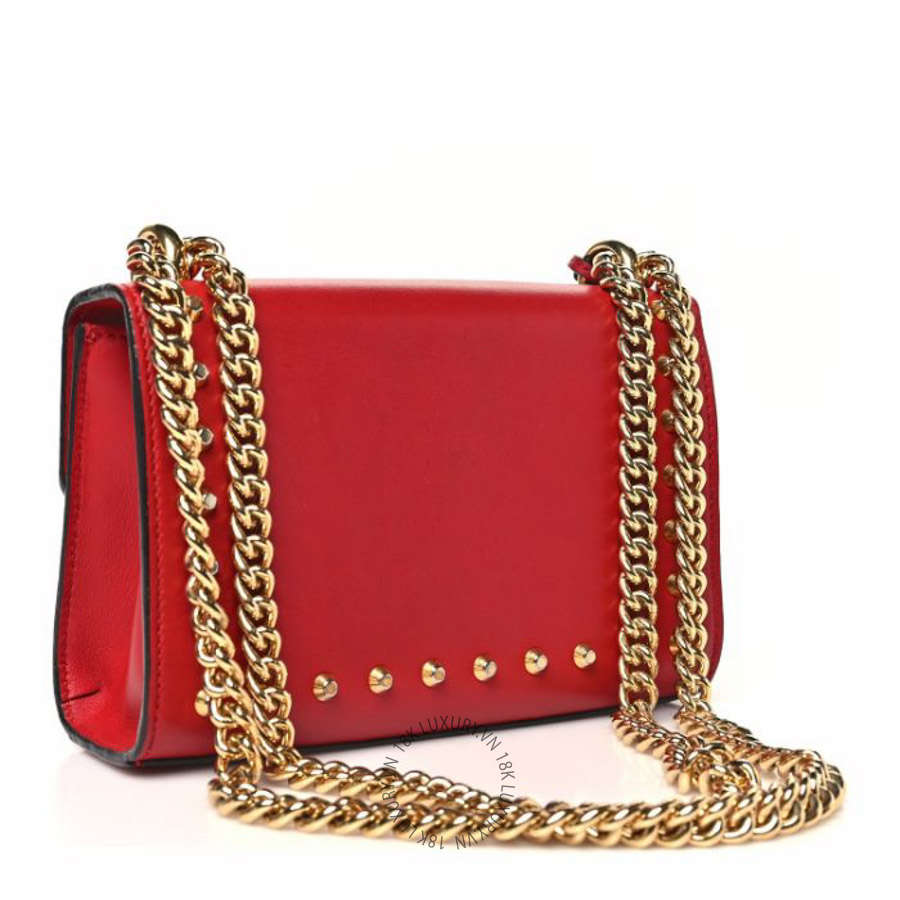 Túi đeo chéo Gucci Calfskin Studded Small Padlock Shoulder Bag Hibiscus Red NFPG107
