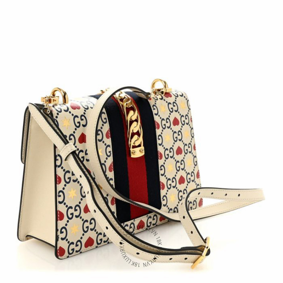 Túi đeo chéo Gucci Calfskin Valentine's Day Exclusive Small Sylvie Top Handle Bag Ivory NFPG593