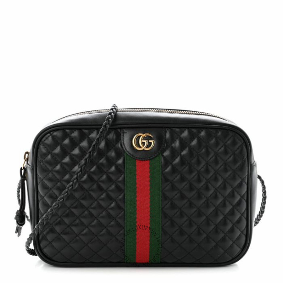 Túi đeo chéo Gucci Calfskin Web Trapuntata Small GG Shoulder Bag Black NFPG101