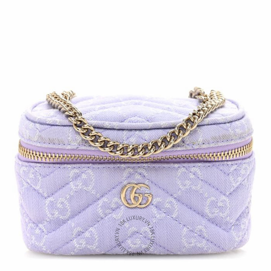 Túi đeo chéo Gucci Denim GG Monogram Nano GG Marmont Vanity Bag Light Purple NFPG378