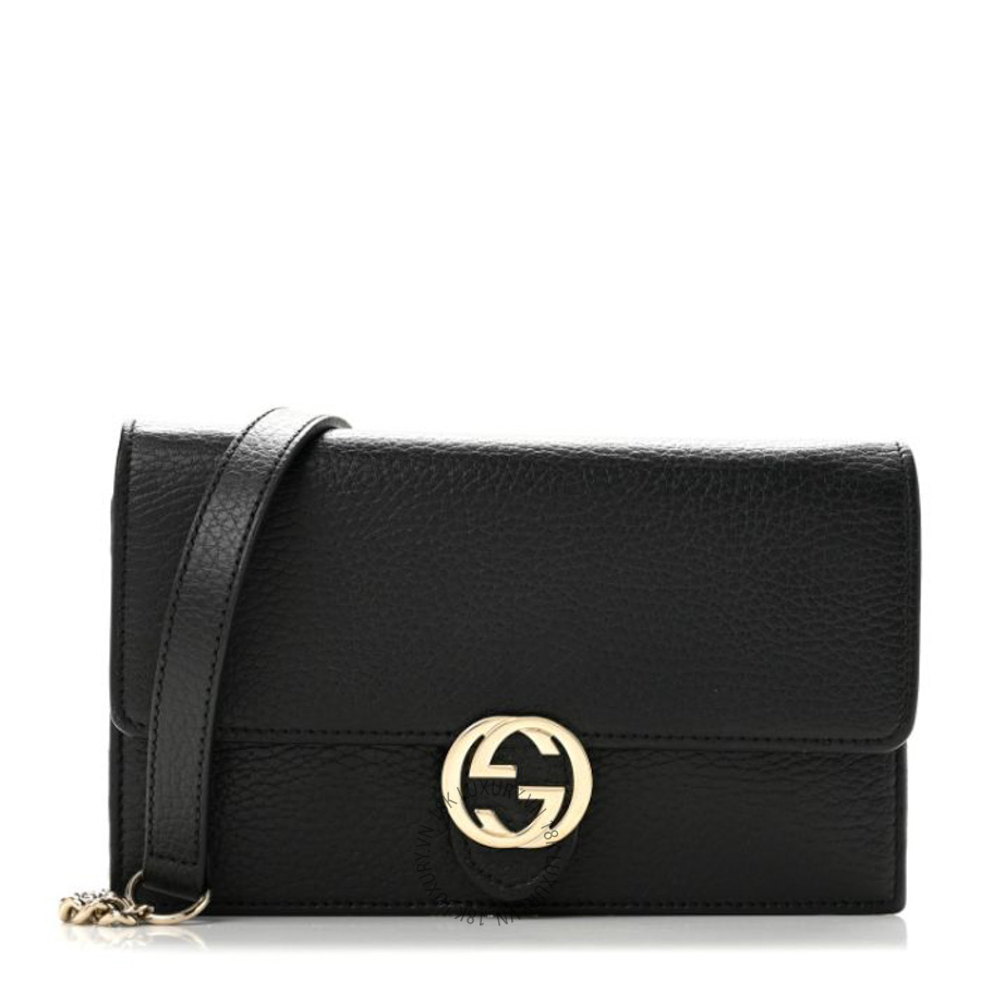 Túi đeo chéo Gucci Dollar Calfskin Interlocking G Chain Wallet Black GGC194