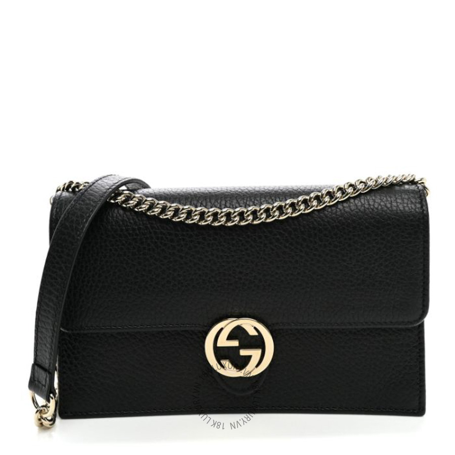 Túi đeo chéo Gucci Dollar Calfskin Interlocking G Chain Wallet Black GGC551