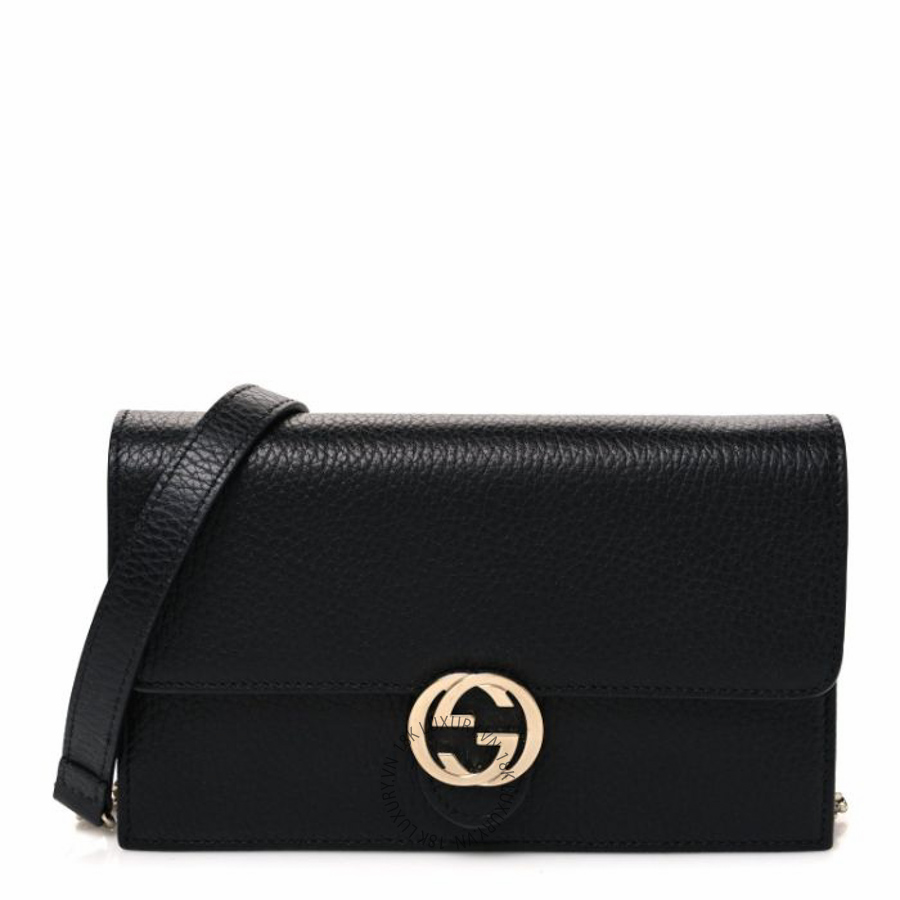 Túi đeo chéo Gucci Dollar Calfskin Interlocking G Chain Wallet Black NFPG008
