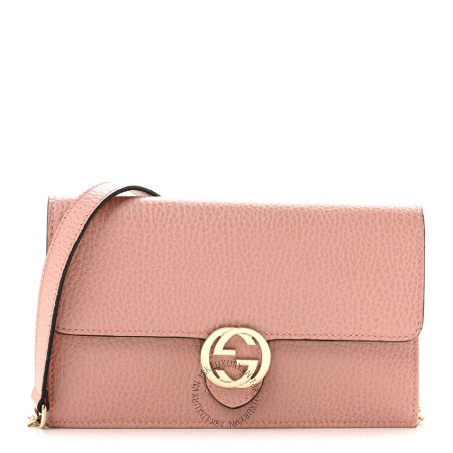 Túi đeo chéo Gucci Dollar Calfskin Interlocking G Chain Wallet Soft Pink GGC252