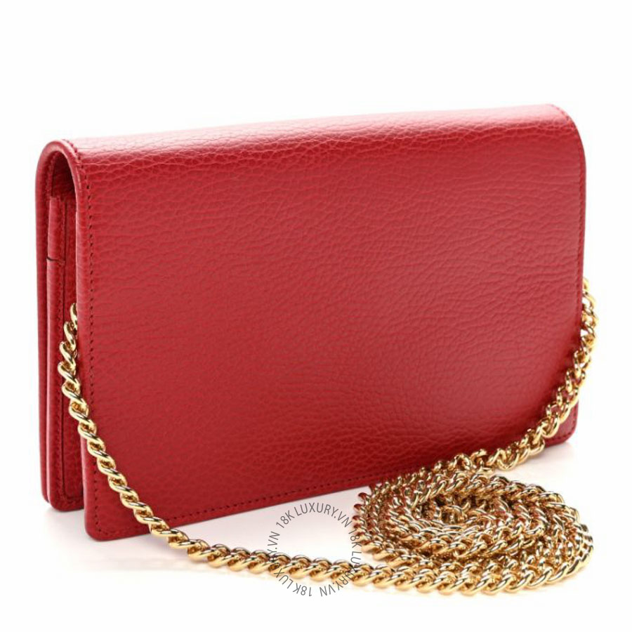 Túi đeo chéo Gucci Dollar Calfskin Mini GG Chain Wallet Hibiscus Red NFPG519