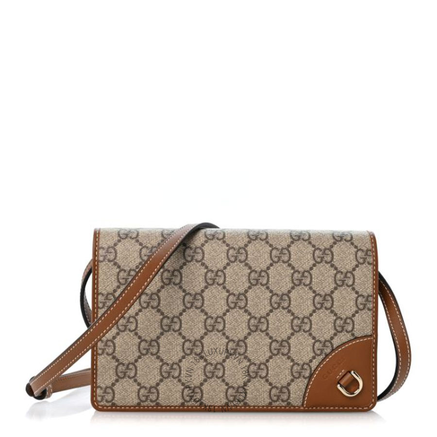 Túi đeo chéo Gucci GG Emblem Monogram Wallet With Strap Beige Brown GGC667