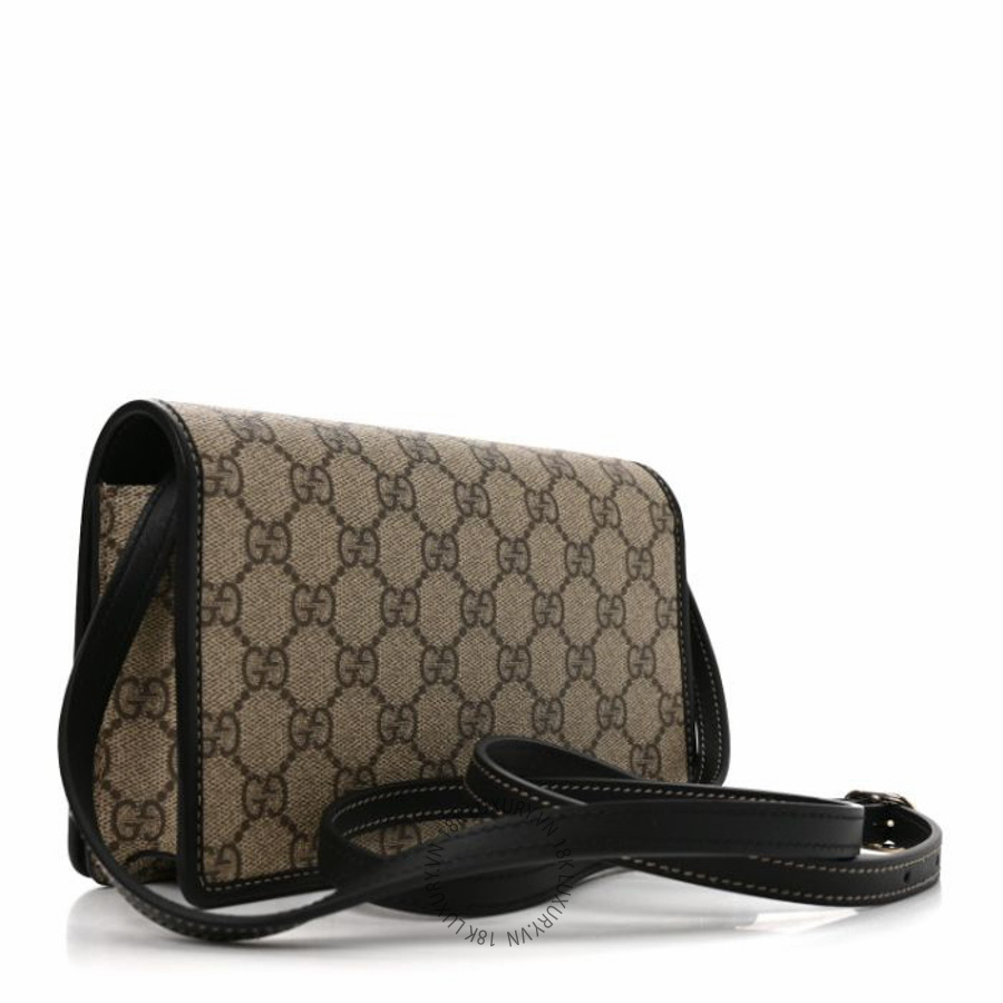 Túi đeo chéo Gucci GG Emblem Monogram Wallet With Strap Beige Ebony Black NFPG669