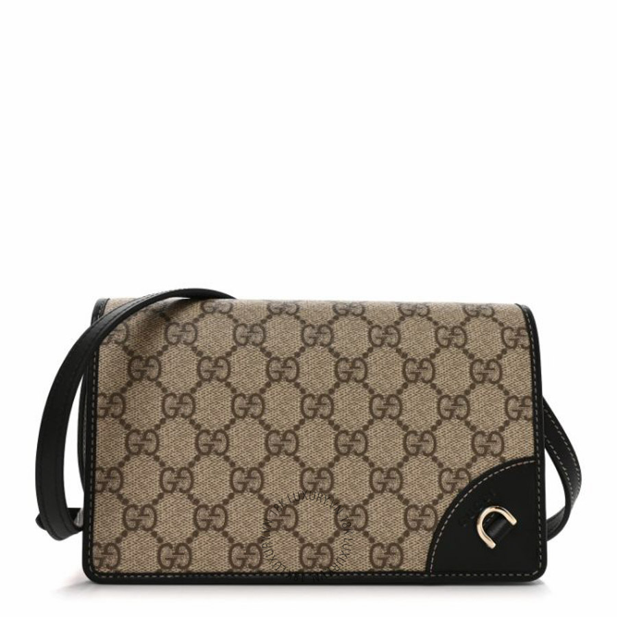 Túi đeo chéo Gucci GG Emblem Monogram Wallet With Strap Beige Ebony Black NFPG669