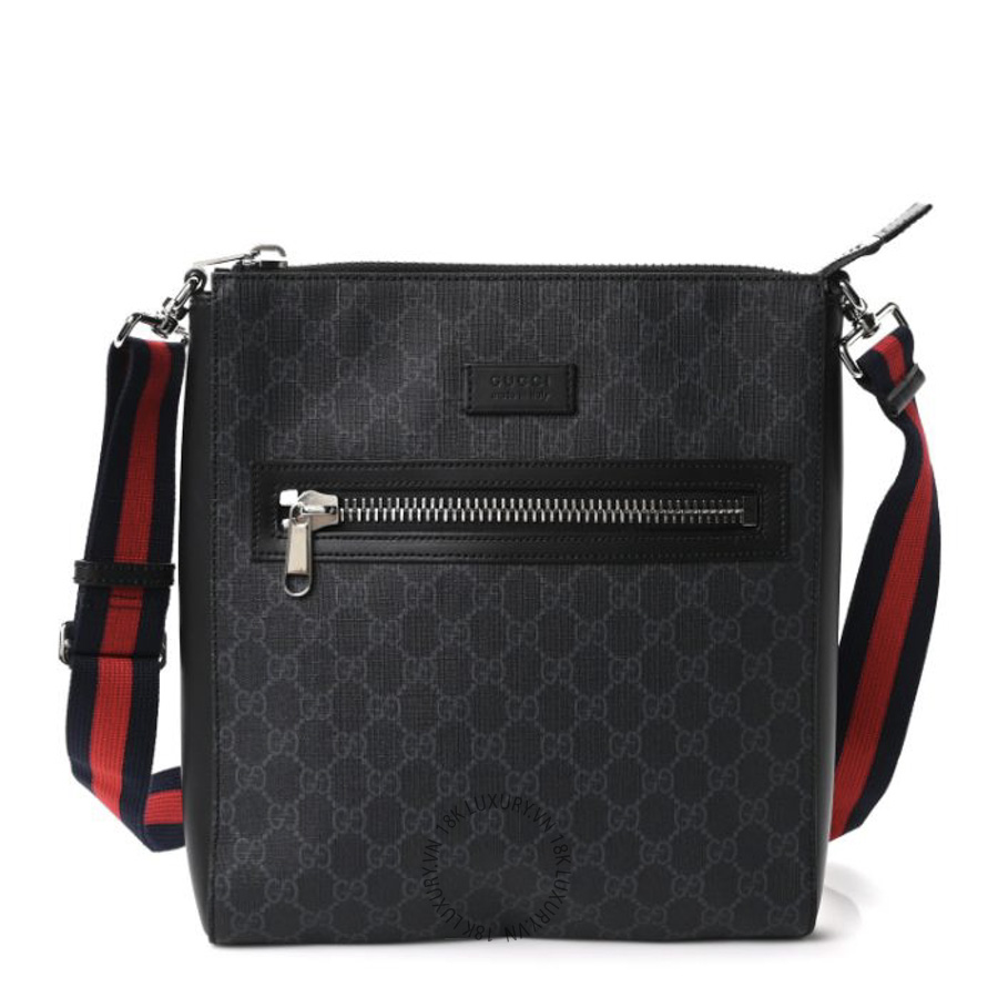 Túi Đeo Chéo Gucci GG Supreme Monogram Appia Calfskin Web Flat Messenger Bag Black Grey GDCB625